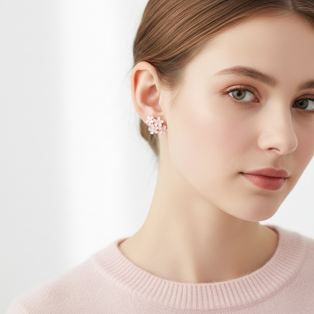 Blush Pink Floral Cluster Stud Earrings – Soft Elegant Design