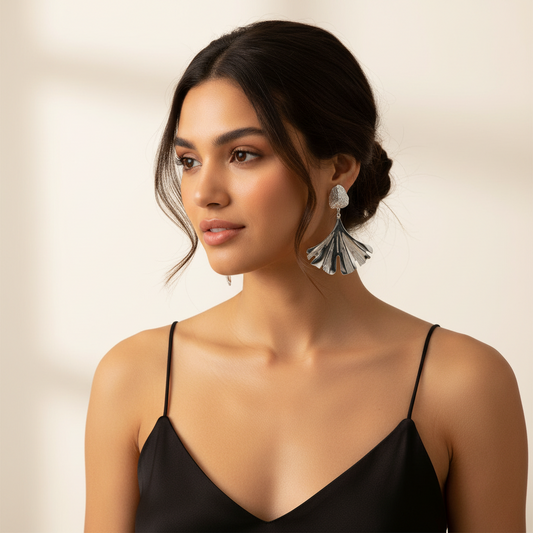 Silver Fan Leaf Drop Earrings