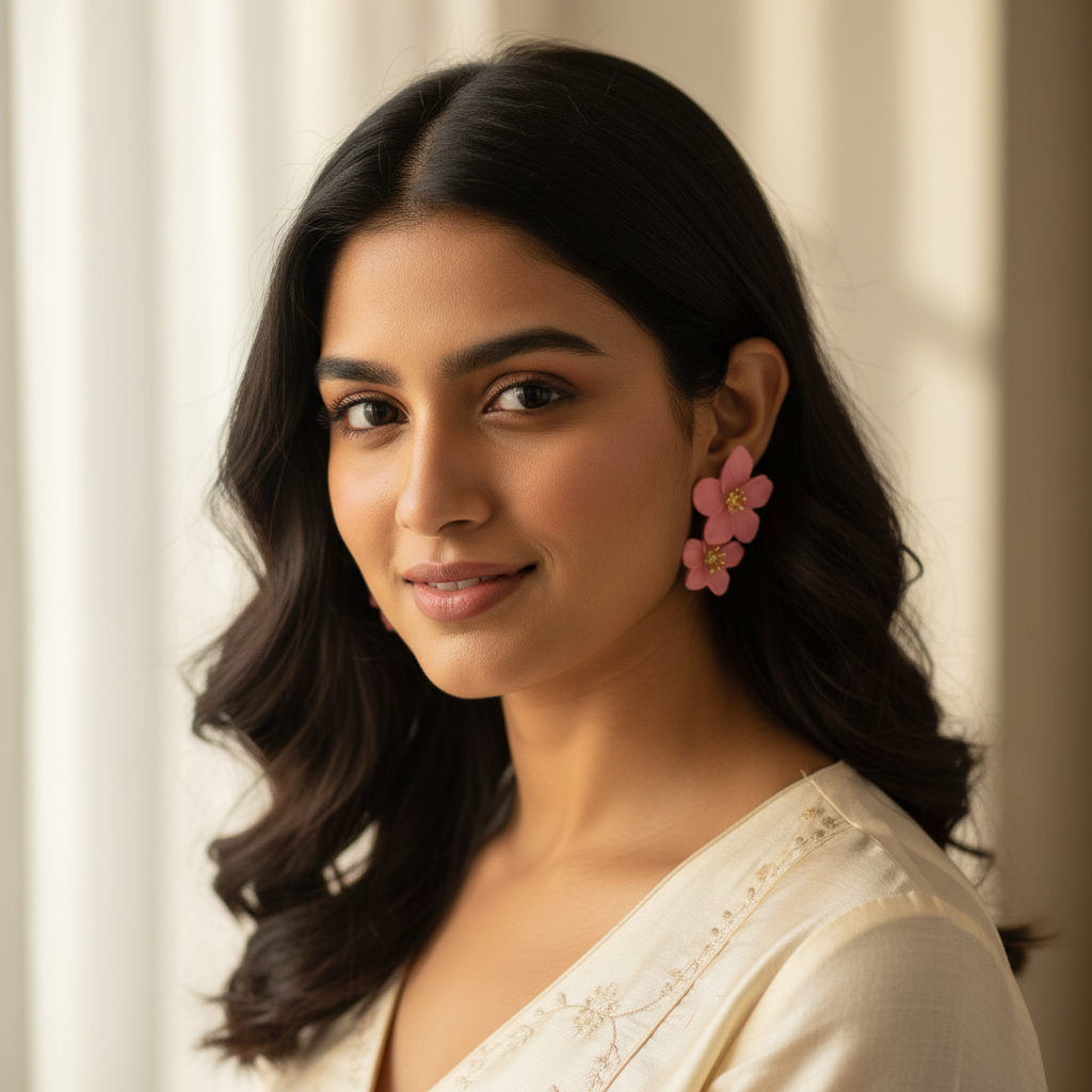 Midnight Bloom Floral Statement Earrings – Matte Black & Gold Finish
