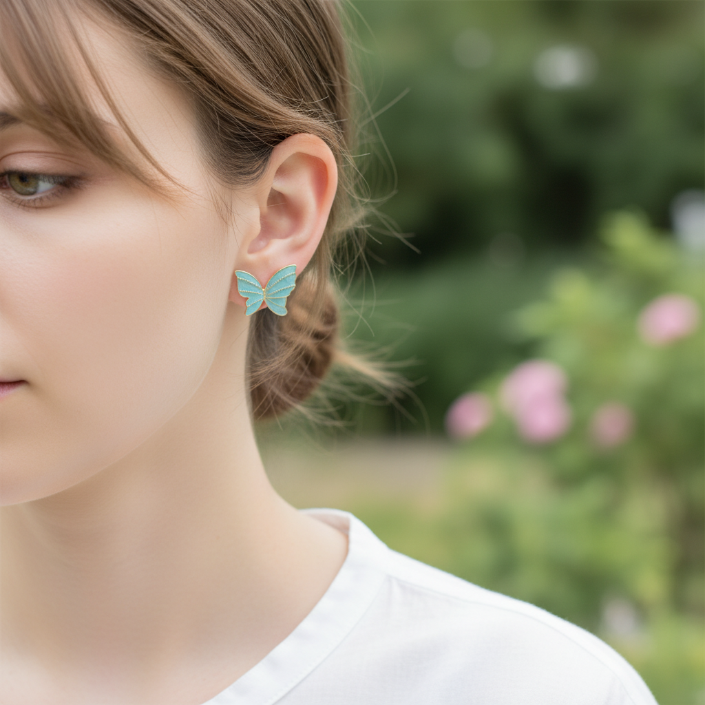 Butterfly Statement Earrings – Gold Outline Enamel Design- Stainless Steel