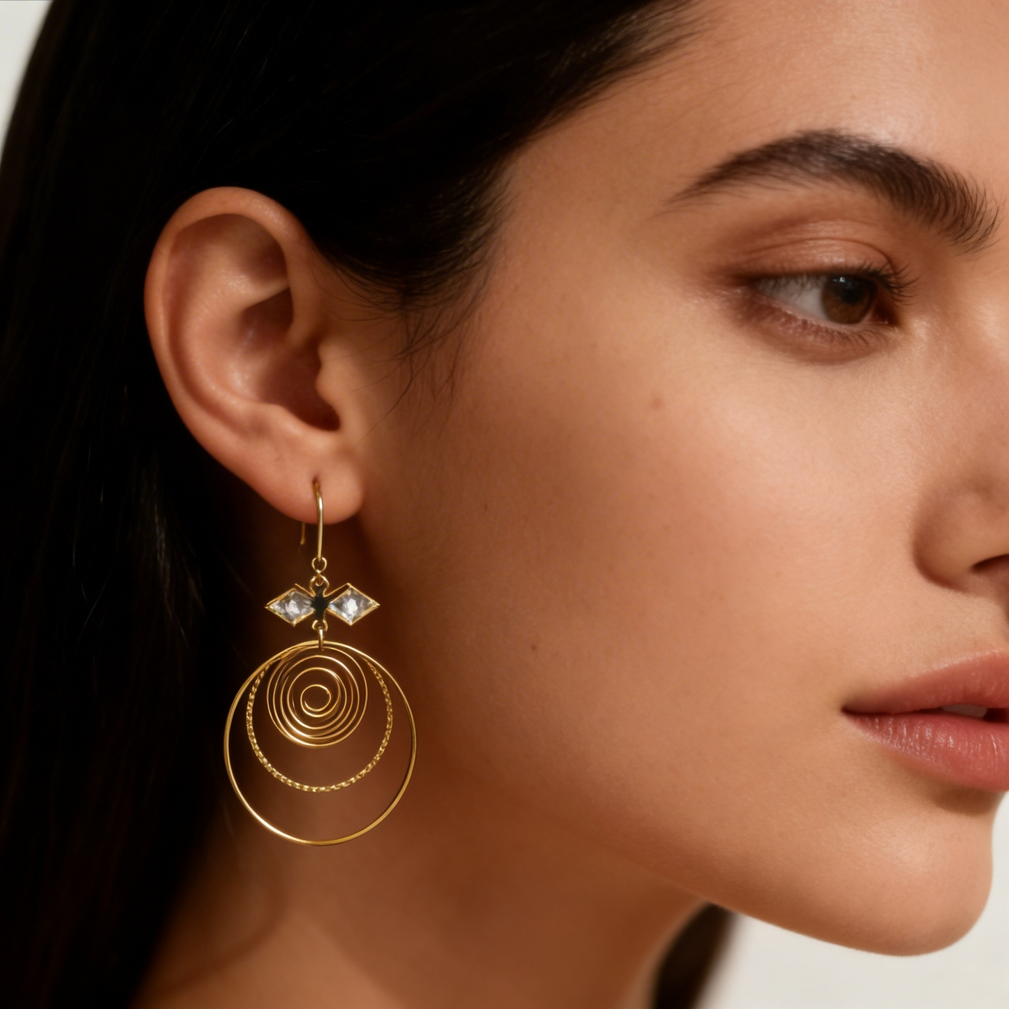 Golden Spiral Drop Earrings – Triple Circle Statement Dangles