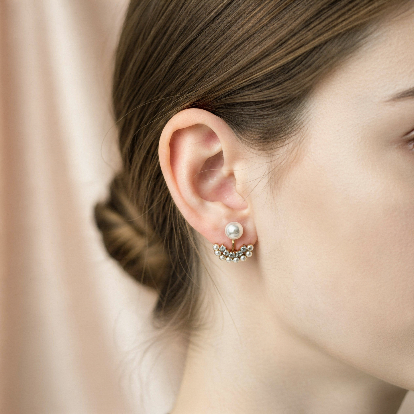 Pearl & Crystal Crescent Ear Jacket Earrings – 2-in-1 Radiant Studs