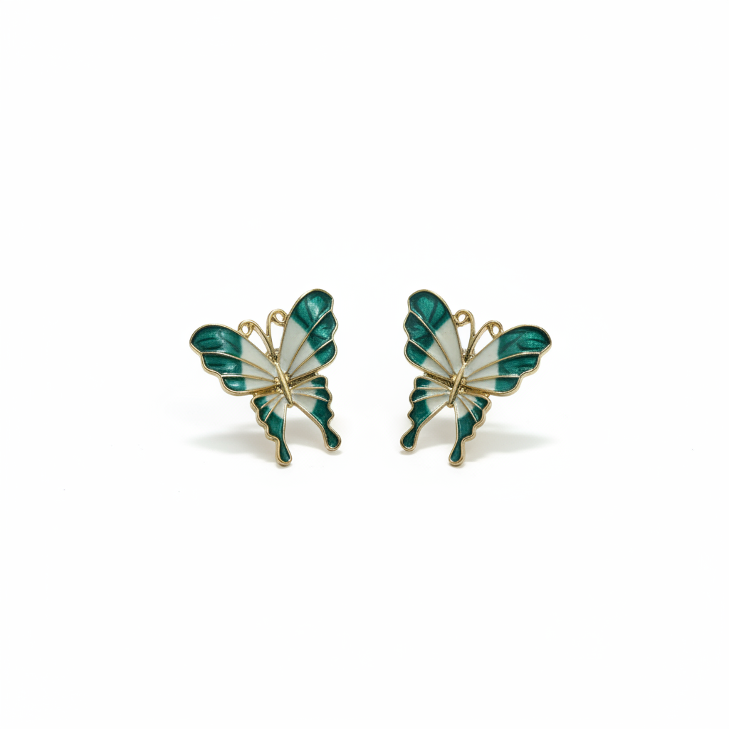 Pink & White Butterfly Stud Earrings – Delicate Statement Jewelry- Stainless Steel