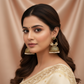 Antique Gold Jhumka Hoop Earrings with Pearl Accents – Traditional Ethnic Statement Jewelry-Stainless steel