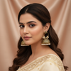 Antique Gold Jhumka Hoop Earrings with Pearl Accents – Traditional Ethnic Statement Jewelry-Stainless steel