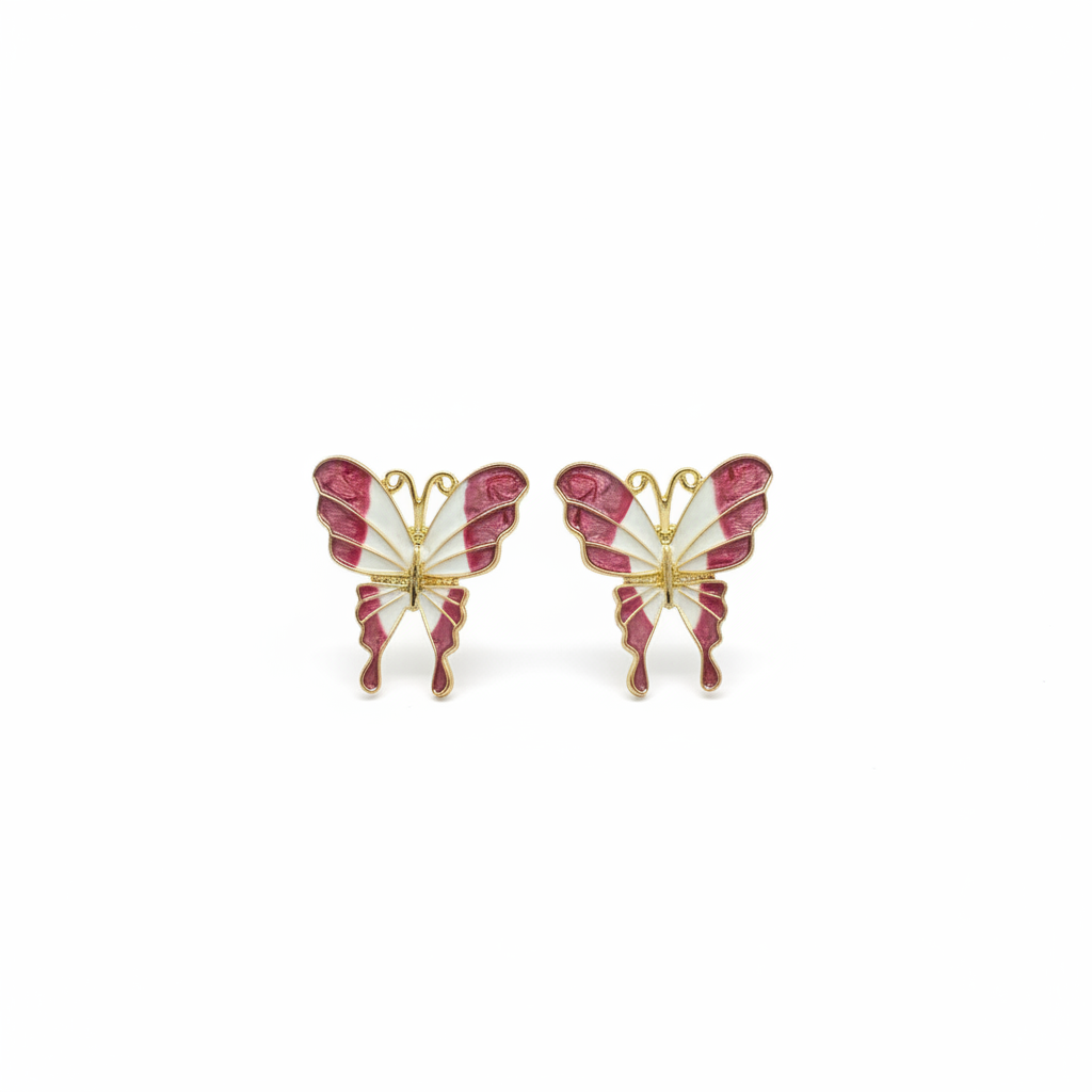 Pink & White Butterfly Stud Earrings – Delicate Statement Jewelry- Stainless Steel