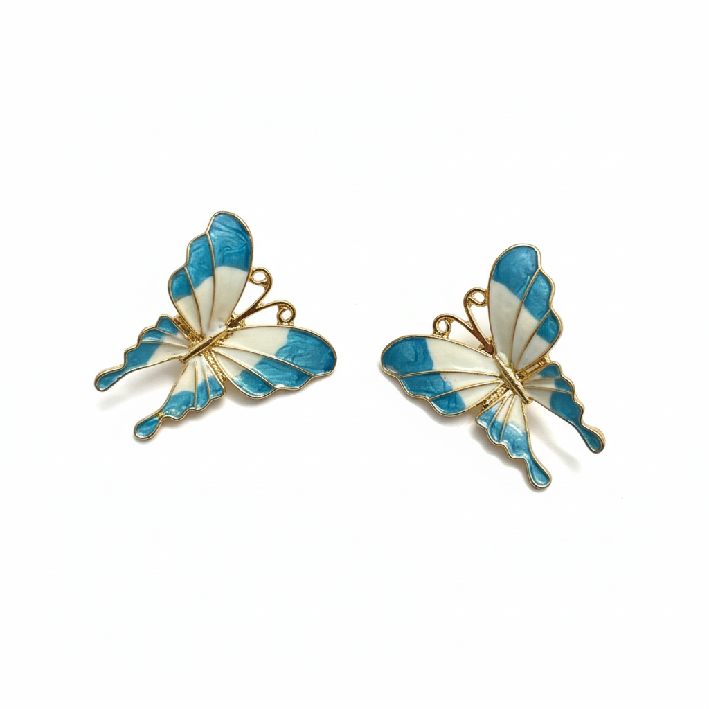 Pink & White Butterfly Stud Earrings – Delicate Statement Jewelry- Stainless Steel