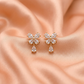 Elegant CZ Floral Drop Earrings with Teardrop Dangle-American Diamond