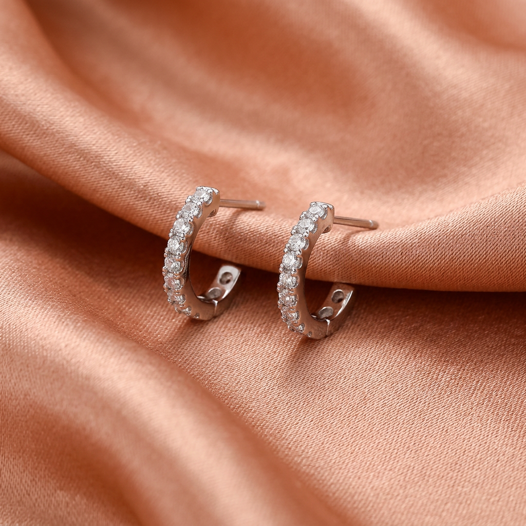 Classic CZ Half Hoop Gold Earrings for Women-American Diamond