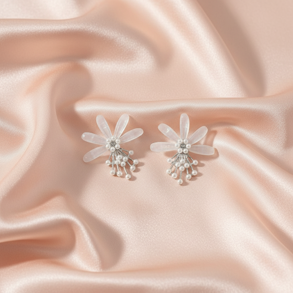 Pearl Floral Drop Earrings – Elegant Statement Daisy Design