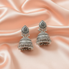 Classic Oxidised Silver Heavy Jhumka Earrings with Traditional Engraving-Stainless steel