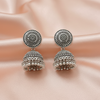 Oxidised Silver Floral Disc Jhumka Earrings with Traditional Detailing-Stainless steel