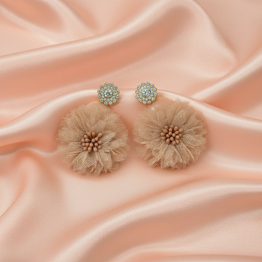 Floral Statement Earrings with Crystal Stud Detailing-Stainless steel