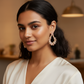 Blush Crystal Teardrop Hoop Earrings with Gold Detailing