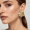 Gold Textured Disc Stud Earrings – Bold Statement Round Earrings- Stainless Steel