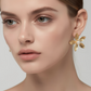 Gold Floral Pearl Statement Earrings – Elegant Flower Studs- Stainless Steel