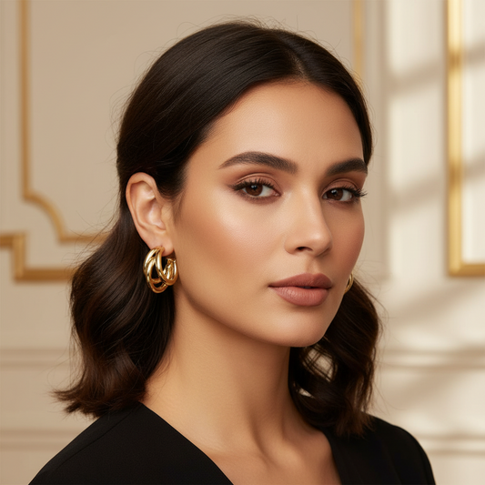 Gold Layered Triple Hoop Earrings- Stainless Steel