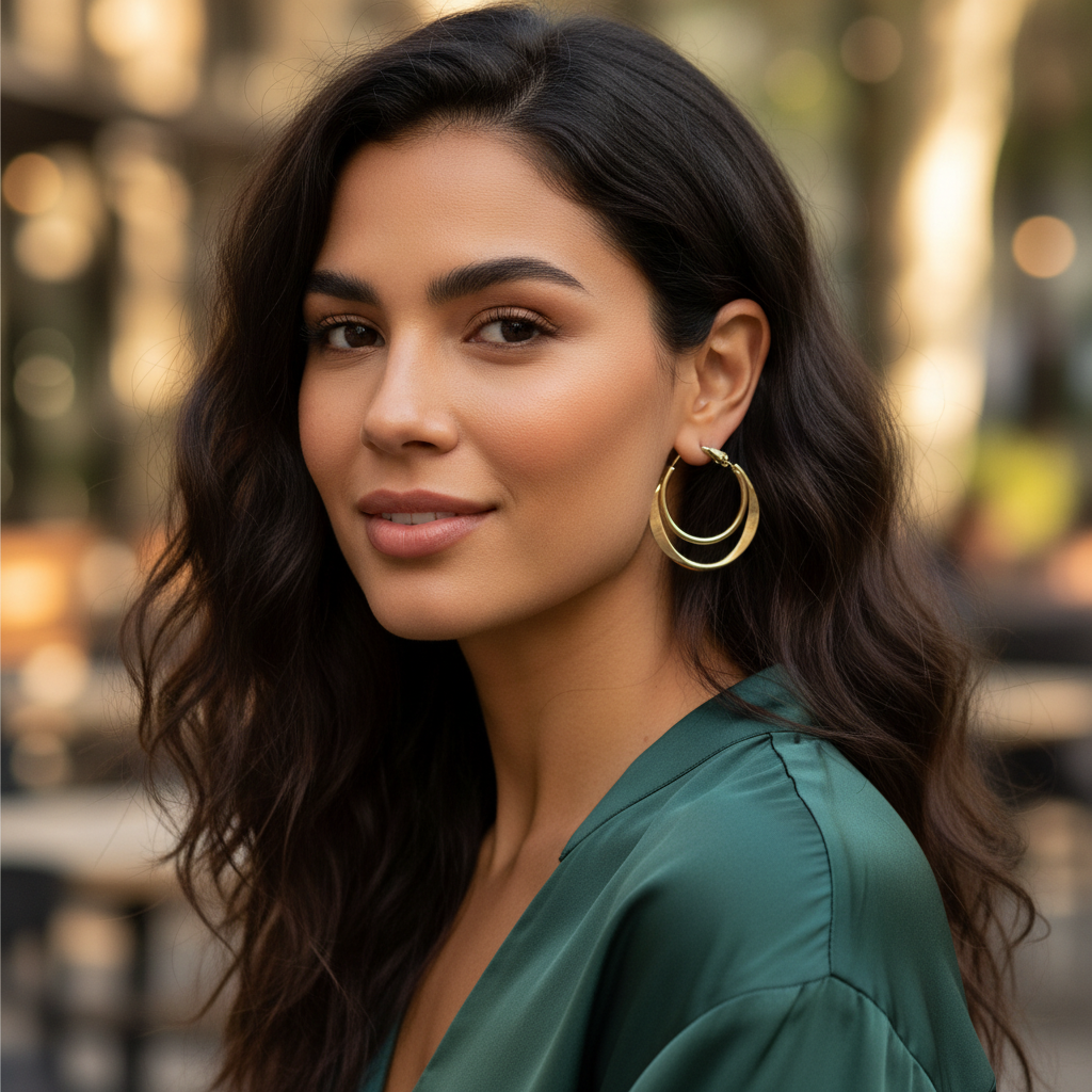 Gold Double Hoop Earrings – Layered Minimal Statement- Stainless steel