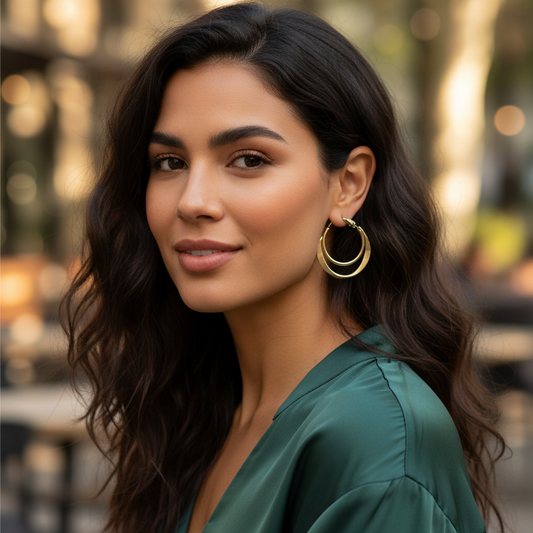 Gold Double Hoop Earrings – Layered Minimal Statement- Stainless steel
