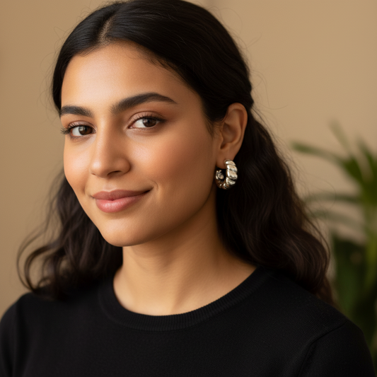 Chunky silver Dome Hoop Earrings – Nickel-Free Statement Jewelry- Stainless steel