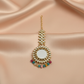 Golden Mirror Statement Earrings with Mangtika with Pastel Beads- Stainless steel