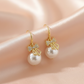 Gold Bow Pearl Drop Earrings – Elegant Hooks-Stainless steel