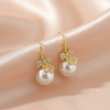 Gold Bow Pearl Drop Earrings – Elegant Hooks-Stainless steel
