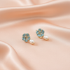 Blue Floral Pearl Drop Earrings –  Silver Cute Mismatch Design- Stainless steel