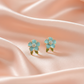 Blue Floral Stud Earrings – Gold-Tone Enamel Flower Design- Stainless steel