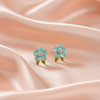 Blue Floral Stud Earrings – Gold-Tone Enamel Flower Design- Stainless steel