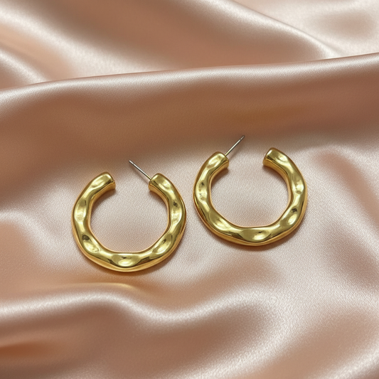 Textured Gold Chunky Hoop Earrings – Bold Statement Jewelry- Stainless steel