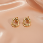 Gold Double Loop Statement Earrings- Stainless Steel