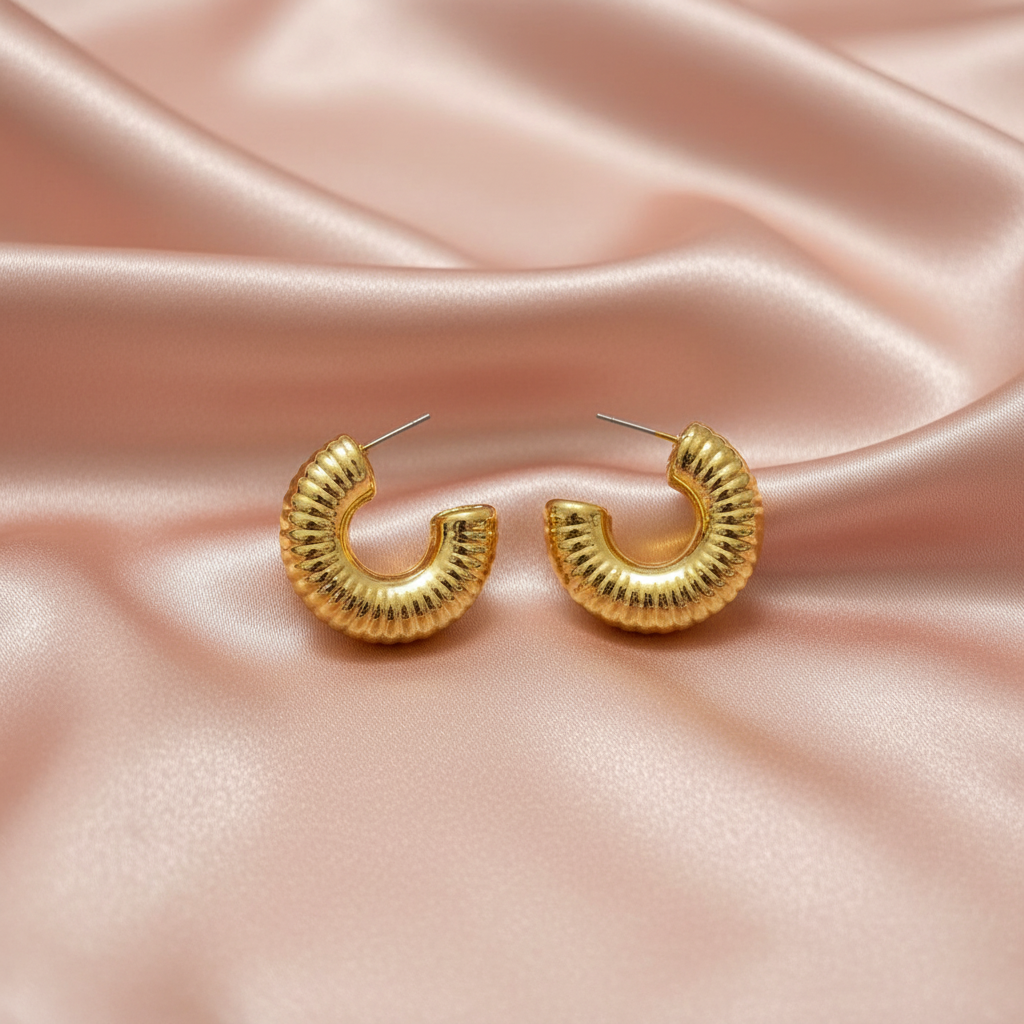 Textured Chunky Hoop Earrings- Stainless Steel