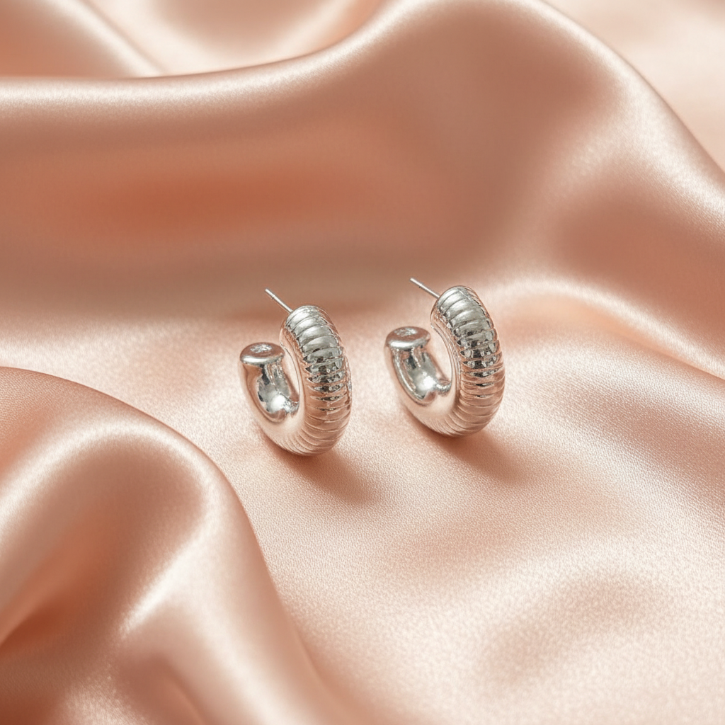 Textured Chunky Hoop Earrings- Stainless Steel