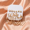 Gold Hoop & Stud Earrings Combo Set (9 Pairs) – Butterfly, Pearl & Geometric Fashion Jewelry