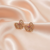Pink Crystal Bow Stud Earrings – Gold-Tone Cute Ribbon Design- Stainless steel