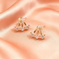 Delicate Floral Vine Stud Earrings – Gold-Tone Pink Crystal Ear Climbers- Stainless steel
