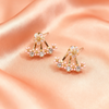 Delicate Floral Vine Stud Earrings – Gold-Tone Pink Crystal Ear Climbers- Stainless steel