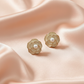 Gold Floral Pearl Stud Earrings – Elegant Rose Design- Stainless steel