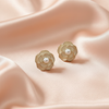 Gold Floral Pearl Stud Earrings – Elegant Rose Design- Stainless steel