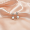 Silver Pearl Drop Hoop Earrings – Crystal Studded Huggies