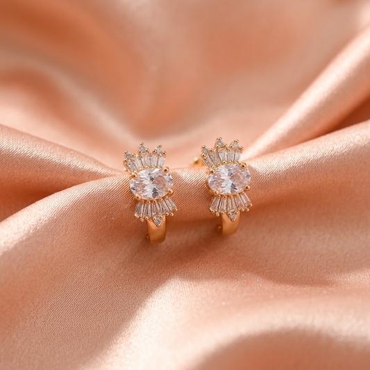 Premium Crown CZ Stud Earrings – Gold Finish-American Diamond