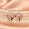 Silver-Tone CZ Heart Drop Earrings – Double Heart Design | BME
