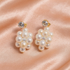 Pearl Cluster Drop Earrings with Crystal Stud – Elegant Statement Design