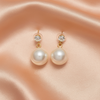 Gold-Plated Pearl Drop Earrings with Crystal Stud – Classic Elegant Design