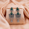 Oxidised Silver Peacock Stone Jhumka Earrings with Ghungroo Drops