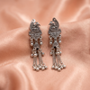 Oxidised Silver Peacock Chain Drop Earrings with Ghungroo Detailing