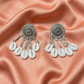 Oxidised Silver Cowrie Shell Drop Earrings with Spiral Tribal Design