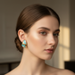 Teal Floral Gold-Tone Stud Earrings – Premium Gloss Designer Statement Studs