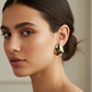 Teal Floral Gold-Tone Stud Earrings – Premium Gloss Designer Statement Studs
